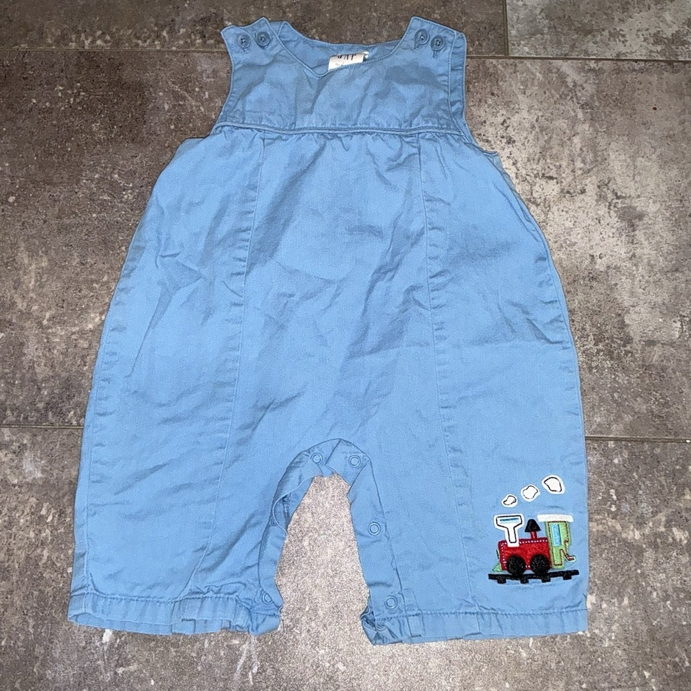 Vintage Baby Gap Overalls Train Blue Newborn 12-17 Lbs‎